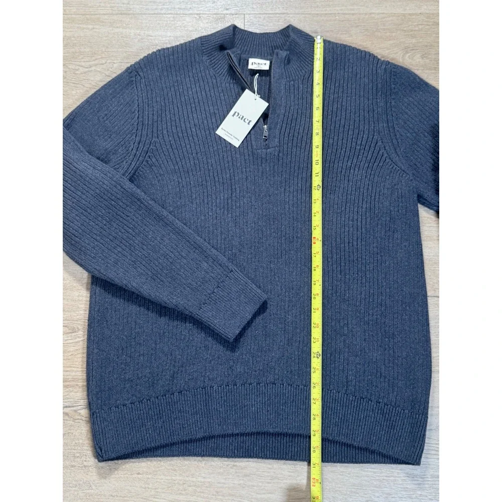 Pact Mens Organic Cotton Quarter Zip Ribbed Sweater Charcoal Grey Medium NWT